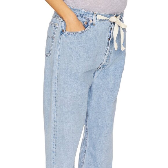 aligrace Vintage Drawstring Maternity Jeans in Light blue pregnancy pants - Picture 3 of 4